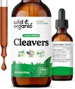 Wild & Organic Cleavers Tincture - Natural Detox Drops with Cleavers Leaf - Galium Aparine Herb Extract Supplement - Vegan, Sugar & Alcohol-Free - 2 fl oz
