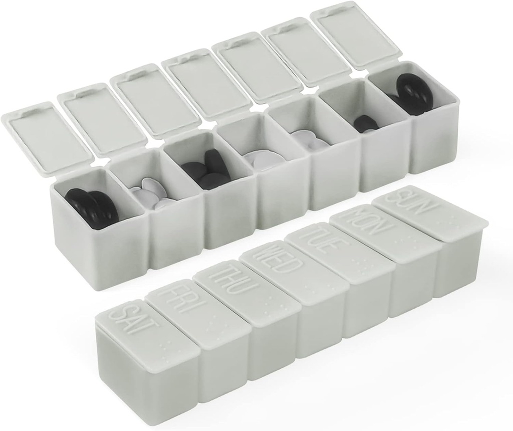 Εβδομαδιαία Μικρός Διοργανωτής Χάπια, 7 Day Pill Case, Καθημερινή κουτί Vitamin Case Medicine, Pill Containers for Medicine Συμπληρώματα Fish Oil(2Pcs,Grey)