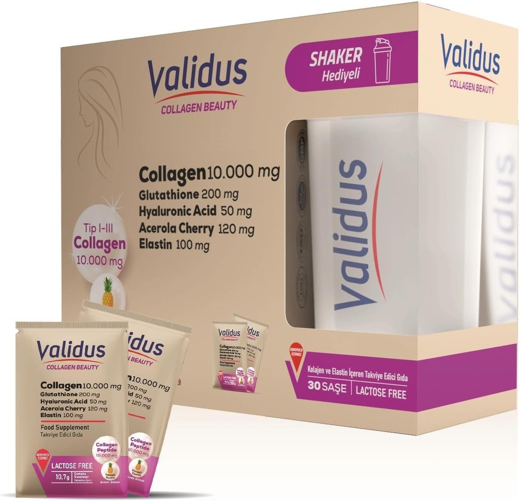 VALIDUS Collagen 10.000 mg + ελαστίνη 100 mg + γλουταθειόνη 200 mg 30 φακελλίσκοι + shaker