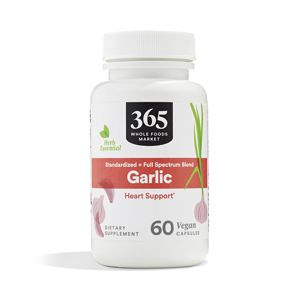 365 by Whole Foods Market, Garlic Dietary Supplement, Vegan Capsules, Supports Heart Health, 60 Count