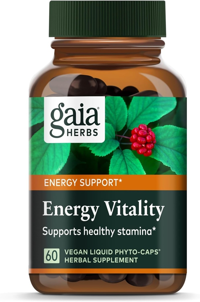 Gaia Herbs Energy Vitality - Συμπλήρωμα Ενεργειακής Υποστήριξης για τη διατήρηση Υγιεινής Ενέργειας και Στρες Επίπεδα - με Ginkgo, Ginseng, Πράσινο Τσάι, και Νετλ* - 60 Vegan Liquid Phyto-Capsules (20-Day Supply)