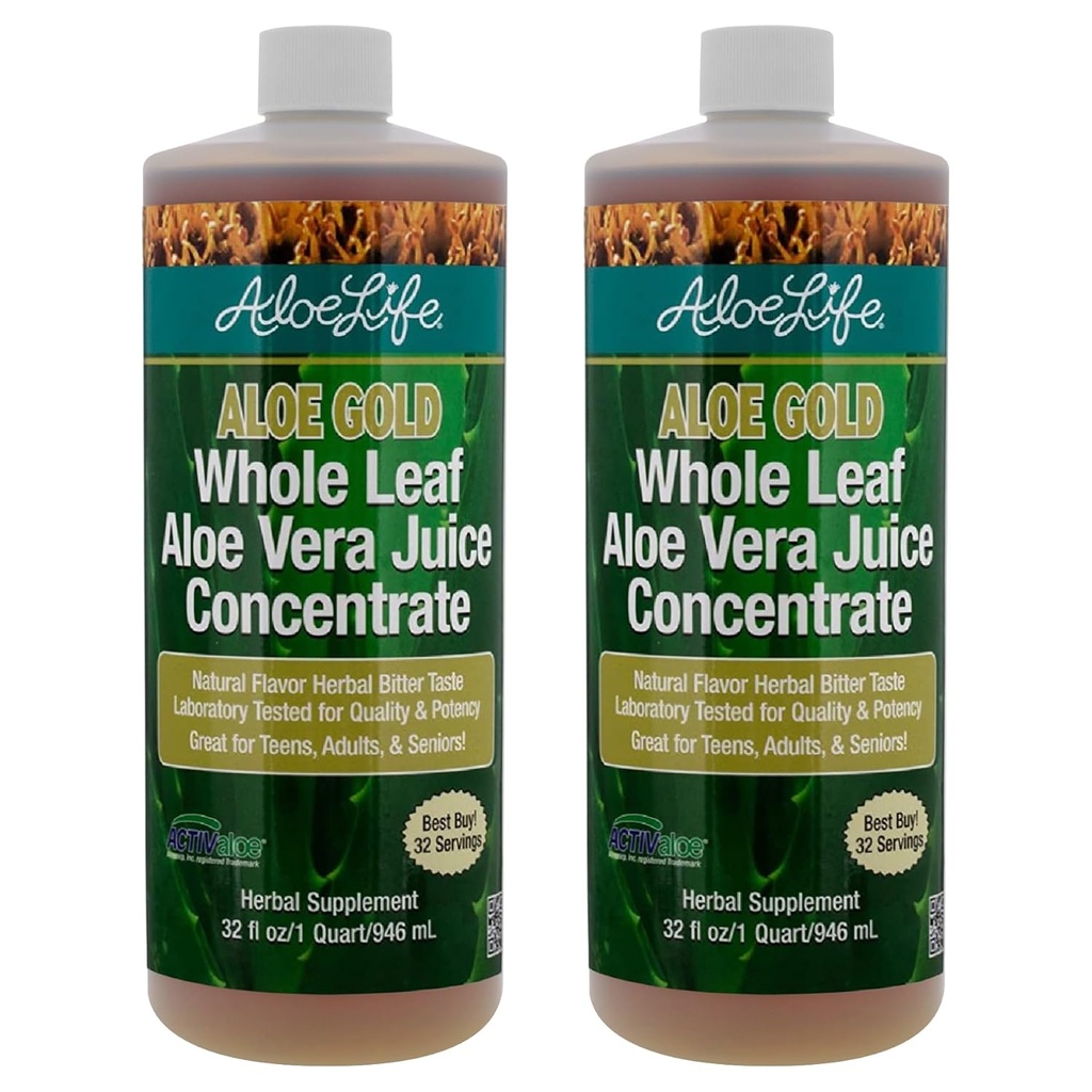 Aloe Life - Χυμός αλόης ολόκληρου φύλλου, οργανικός, χωρίς γλουτένη (Αλόη Χρυσός, 32 oz)