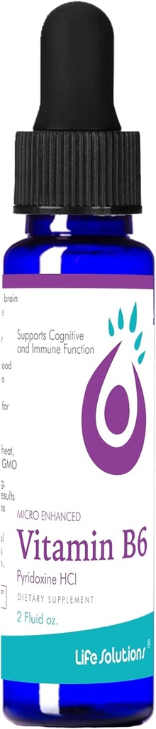 Life Solutions Vitamin B6 Pyridoxine HCI - B Vitamins Supplement, B6 Vitamins 25mg,- Essential B6 Supplement for Movembol, Energy, and Nervic System Support 2oz Liquid Dropper