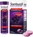Sambucol Black Elderberry Αναβράζοντα δισκία - Elderberry με ψευδάργυρο και βιταμίνη C για ενήλικες, Elderberry Dissolving Tablets, μούρα - 15 Count