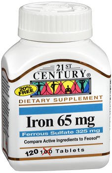 21ος αιώνας Iron 65 mg με θειικό σίδηρο 325 mg - 100 δισκία, Συσκευασία των 4