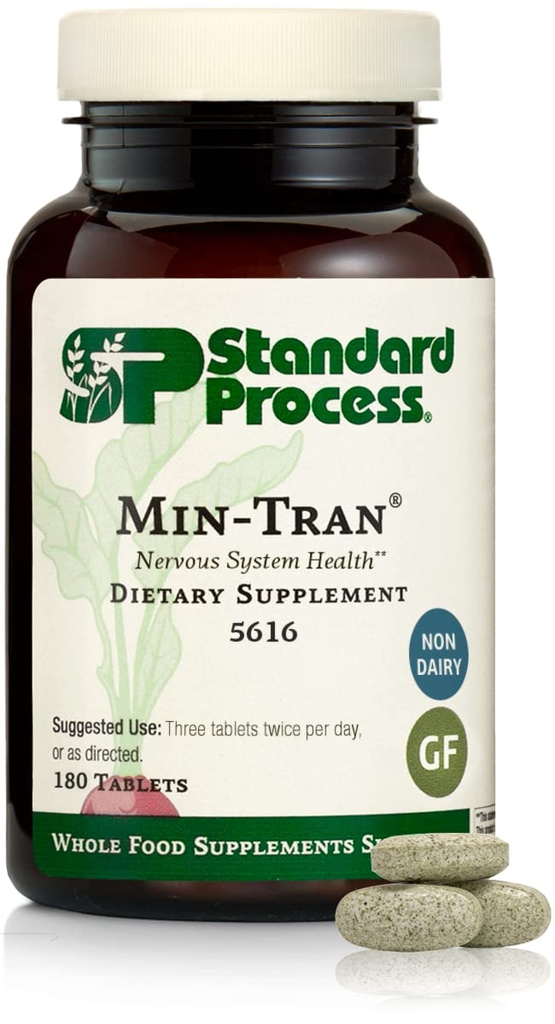 Standard Process Min-Tran - Nervous System Health Supplement - Good Source of Magnesium - Supports Sleep Pathways & a Healthy Stress Response - Gluten-Free, Non-Dairy & Non-Soy - 180 Tablets