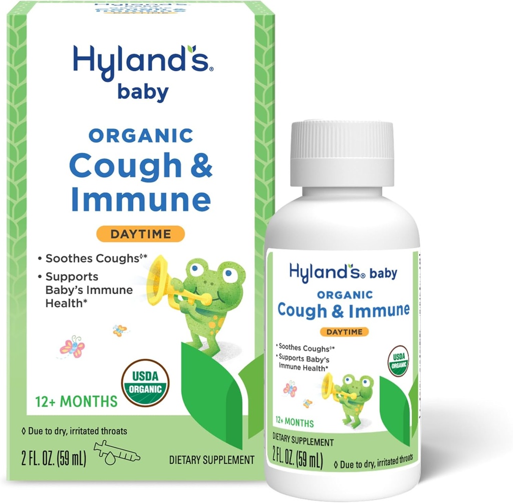 Hyland's Baby Organic Cough Syrup and Immune Support with Agave, Elderberry and Pomegranate, Soothes Cough, and Supports Immunity, Daytime, 2 Fl. Oz.