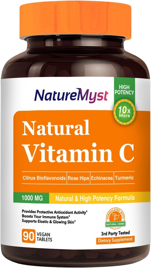 Δισκίο Βιταμίνης C, 1000 mg, Φυσική Μορφή, Υψηλή Ικανότητα, Εσπεριδοειδή Bioflavonoids, Rose Hip, Echinacea & Turmeric, Immune & Skin Health, 90 Vegan Tablets