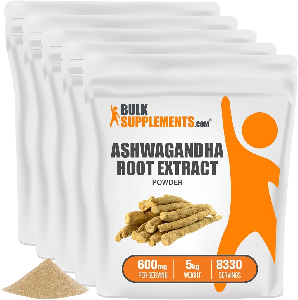 BulkSupplements.com Ashwagandha Root Extract Powder - Ashwagandha συμπλήρωμα, Ashwagandha σκόνη - από Ashwagandha Root - Vegan & Gluten Free, 600mg ανά υπηρεσία, 5kg (11 lbs) (πακέτο των 5)