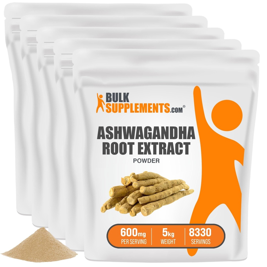 BulkSupplements.com Ashwagandha Root Extract Powder - Ashwagandha συμπλήρωμα, Ashwagandha σκόνη - από Ashwagandha Root - Vegan & Gluten Free, 600mg ανά υπηρεσία, 5kg (11 lbs) (πακέτο των 5)