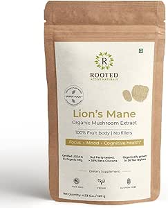 ROUTED Active's Lions Mane Mushroom Extract Powder USDA Organic, 38% Επαληθευμένο Beta Glucans
