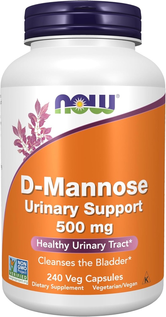 NOW Συμπληρώματα Τροφίμων, D-Mannose 500 mg, Μη ΓΤΟ Έργο Επαληθευμένο, Υγιεινή Ουρολοίμωξη *, 240 κάψουλες