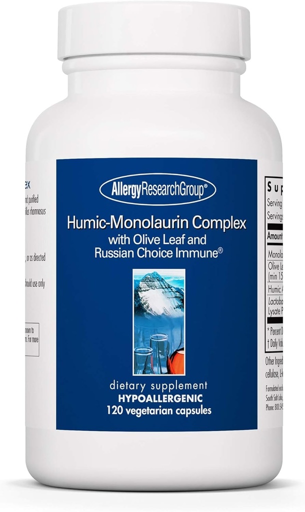 Allergy Research Group Humic-Monolaurin Complex - Immune System Support, Humic Acid Supplements, with Olive Leaf, Vegetarian Capsules - 120 Count