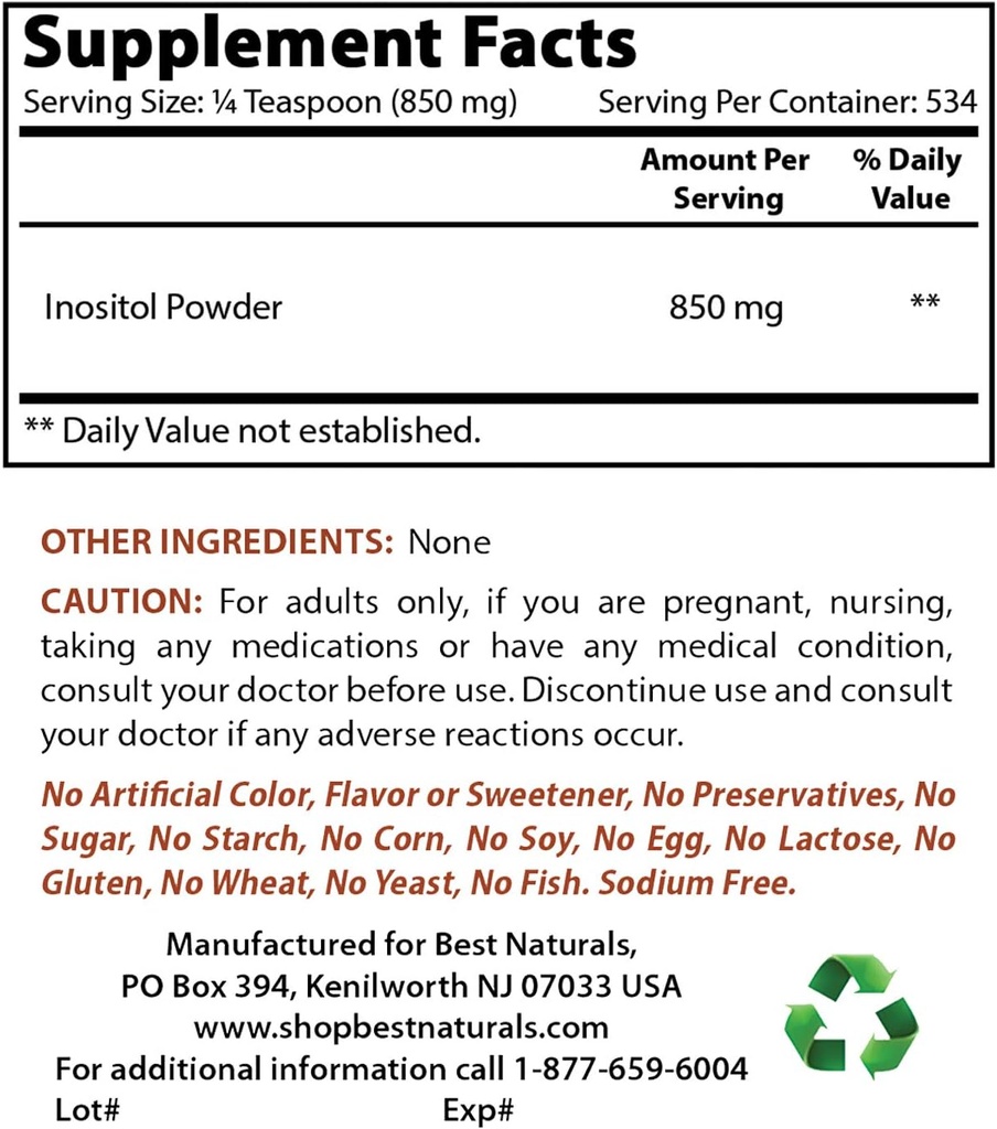 Best Naturals Ινοσιτόλη Κόνις 1 Lb & Μαγνήσιο Γλυκινικό 425 mg