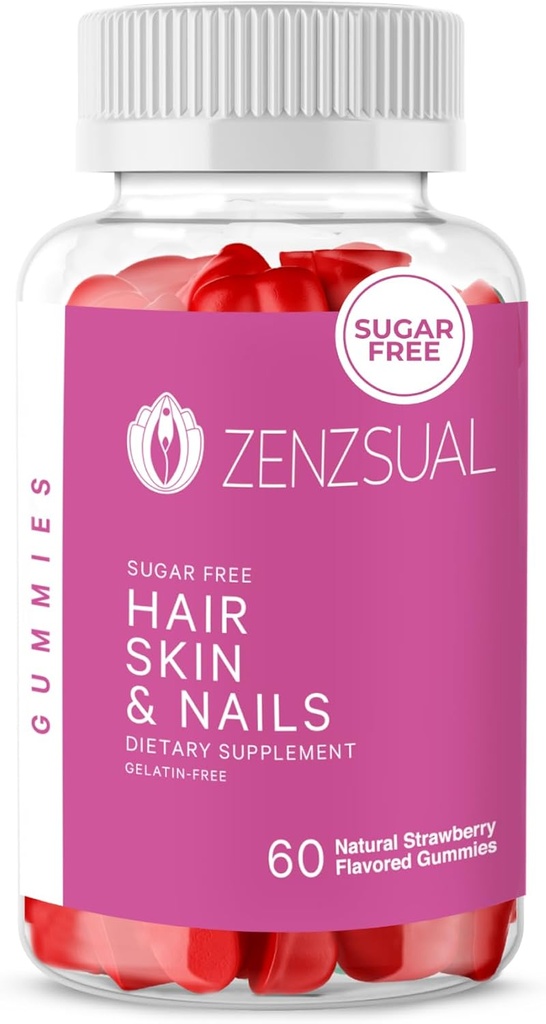 ZENZSUAL Μαλλιά, δέρμα και νύχια Gummies – Πολυβιταμίνη με βιοτίνη, βιταμίνη C, B12 και ψευδάργυρο – Vegan συμπλήρωμα και ζάχαρη χωρίς (60 Gummies)