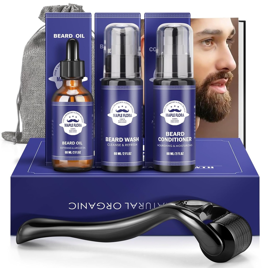 Γενετικό κιτ δώρων - Oil,Wash,Conditioner, Roller (Χρειάζεται Μήκος: 0.25mm) για το Beard, τσάντα αποθήκευσης,Χαρακτηριστικά για το αγόρι του συζύγου Πατέρας Τον άνδρες
