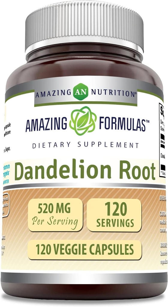 Amazing Formulas Dandelion Root (Taraxacum Officinale) Supplement | 520 Mg Per Serving | 120 Veggie Capsules | Non-GMO | Gluten-Free | Made in USA
