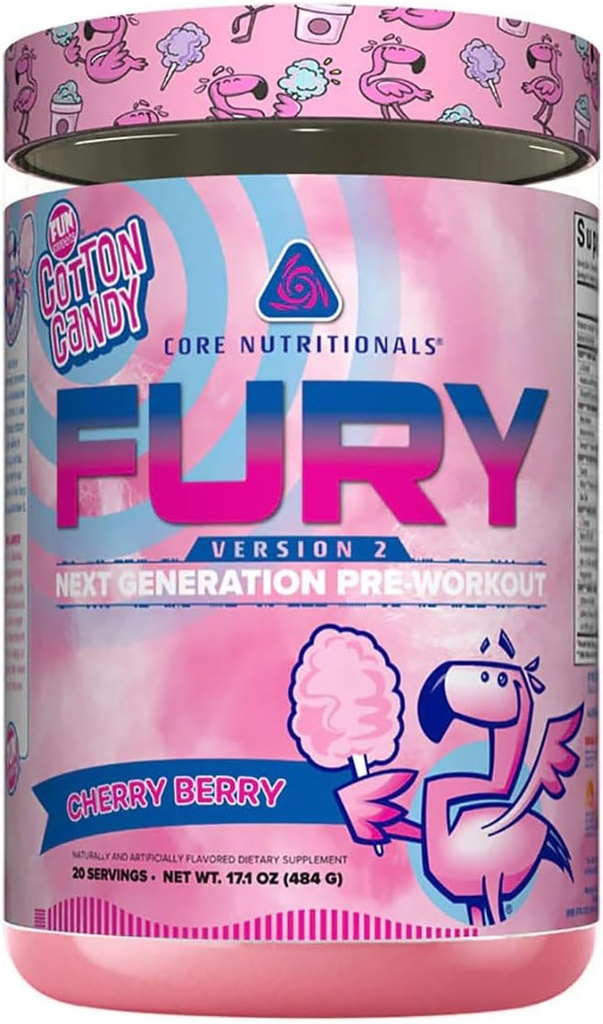 Core Nutritionals Fury V2: Pre-Workout Powder to Maximize Performance in The Gym W/Zum-XR® Caffeine, L-Citruline, and Alpha GPC (40 Scoops) (Fun SweetsTM Cherry Berry)