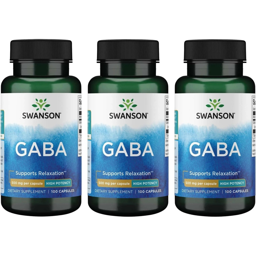 Swanson GABA - Amino Acid Supplement Προώθηση ηρεμίας & χαλάρωσης για την υποστήριξη του ξεκούραστου ύπνου - High Potency Formula to Support Healthy Stress Levels - (100 κάψουλες, 500mg το καθένα) (3 Pack)