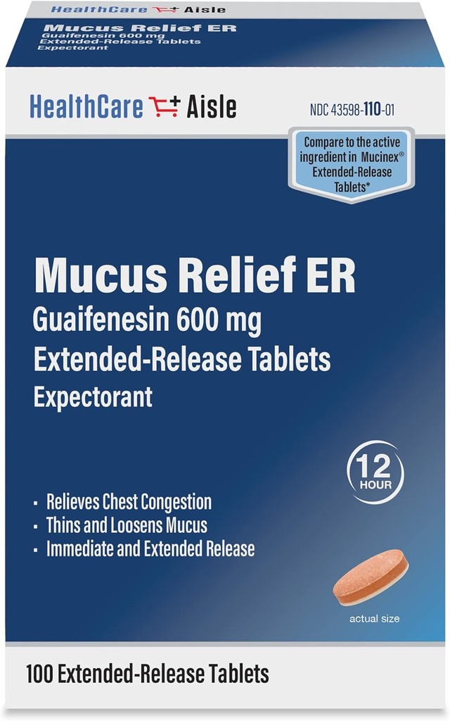 HealthCareAisle Guaifenesin 600 mg Extended Release - 100 Tablets - Προσδοκώμενο ανακούφισης από  Mucus για ανακούφιση από τη συμφόρηση