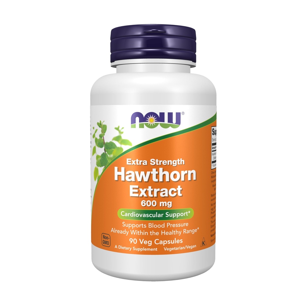 NOW Συμπληρώματα τροφίμων, εκχύλισμα Hawthorn 600 mg, επιπλέον δύναμη, καρδιοαγγειακή υποστήριξη *, 90 κάψουλες Veg