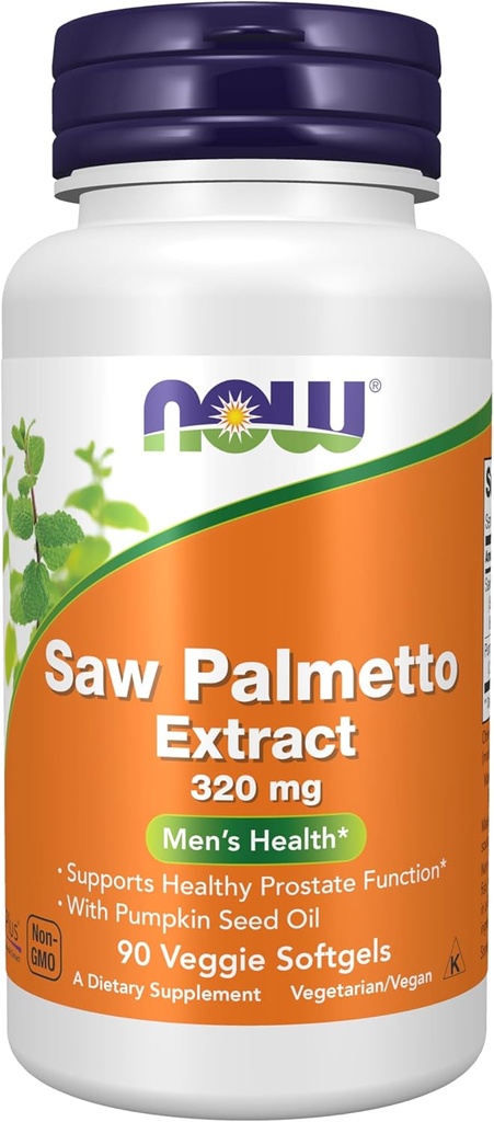 NOW Συμπληρώματα, Saw Palmetto Extract 320 mg με Pumpkin Seed Oil, Men's Health*, 90 Veg Softgels