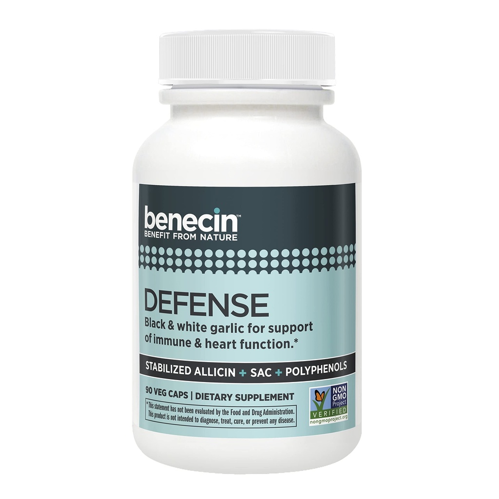 Defense 1500 mcg Stabilized Allicin per Capsule | Plus High Amounts of SAC & Polyphenols from Black Garlic | Powerful Support of Immune & Heart Function | Vegetarian Capsules | 90 Count
