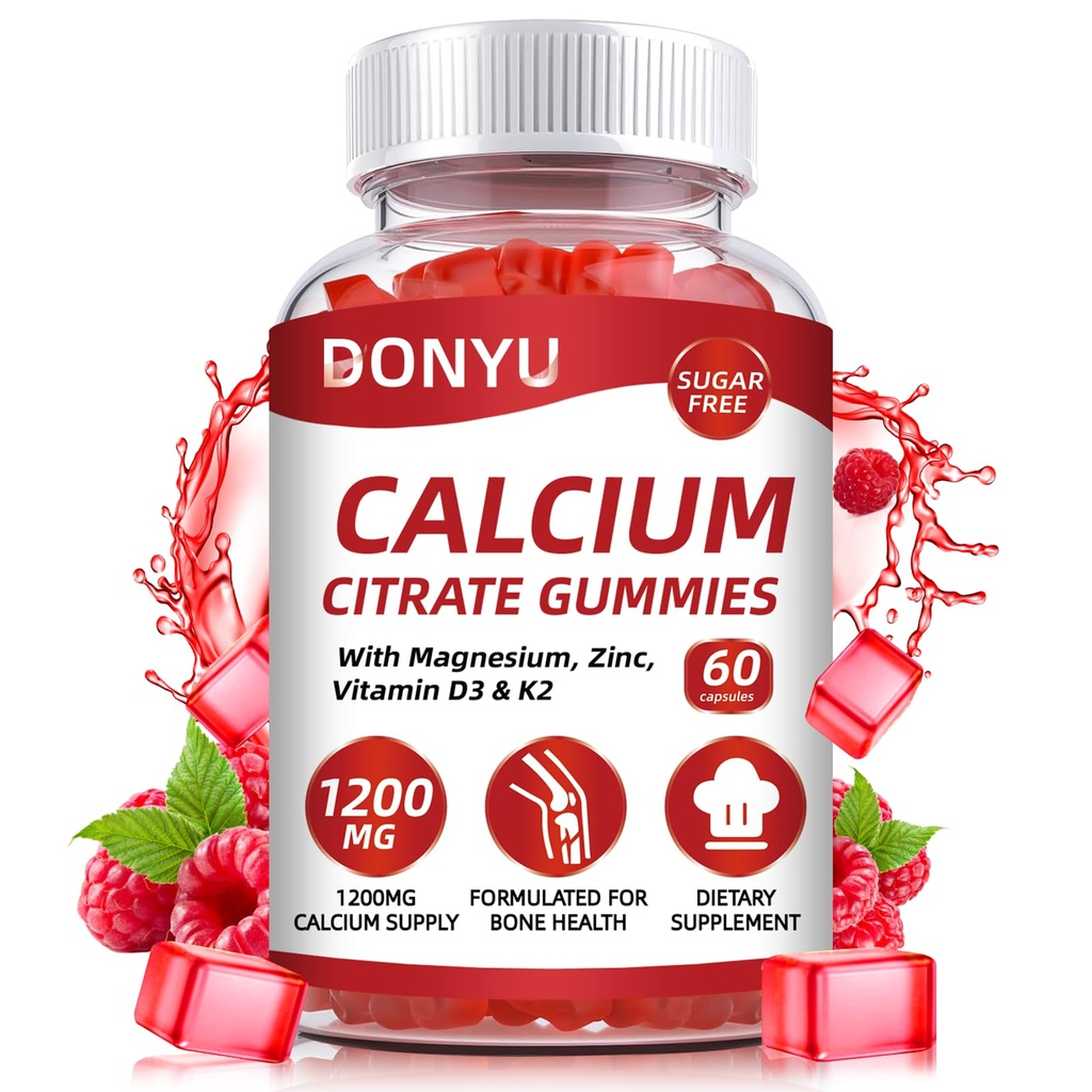 Κιτρικό ασβέστιο 1200mg Gummies με βιταμίνη D3: με ασβέστιο Μαγνήσιο ψευδάργυρο Βιταμίνη D3 K2 για τον μυ των οστών Ανοσοποιητικό - Ultimate Απορρόφηση Συμπλήρωμα ασβεστίου για γυναίκες & άνδρες, Χωρίς ζάχαρη
