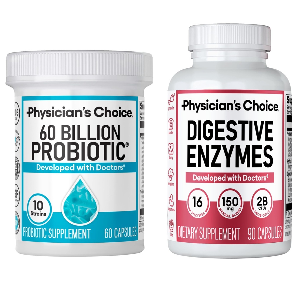 ΕΠΙΛΟΓΗ Ιατρού - Optimal Gut Health Bundle: 60 Billion Probiotic 60ct + Digestive Enzymes 90ct for Digestive Comfort and Immune Support