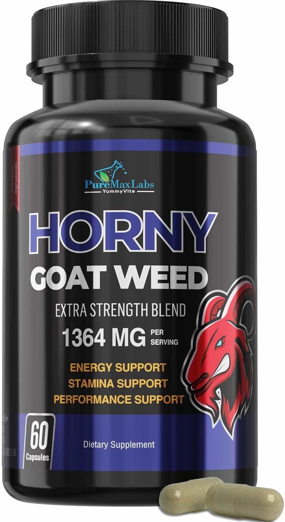 Horny Goat Weed Extra Strength - with Maca, L-Arginine, Ginseng - Boost Desire, Performance, Stamina, Energy, Non-GMO Formula, 60 Capsules