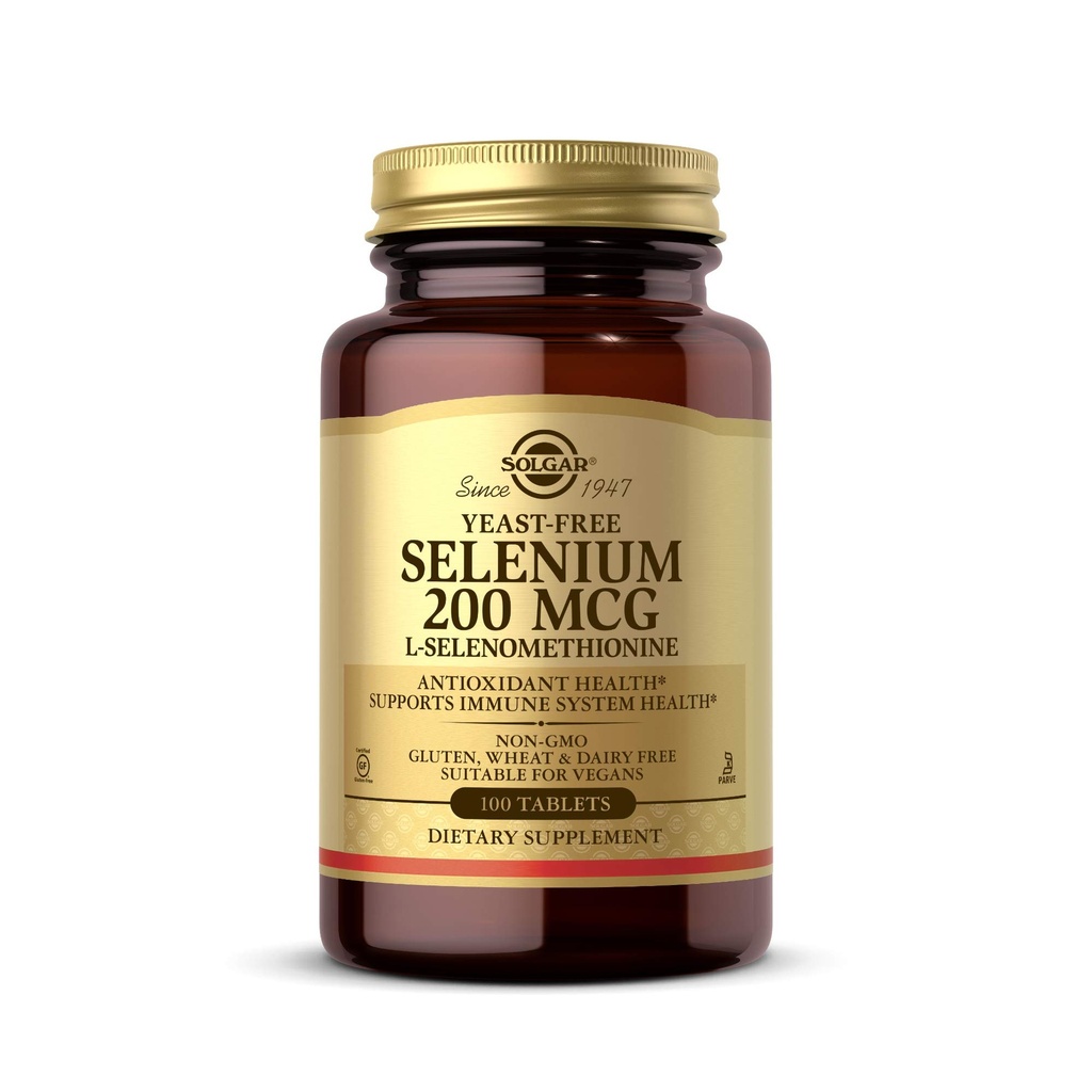 Solgar Yeast-Free Selenium 200 mcg 100 Tablets - Supports Antioxidant & Immune System Health - Non-GMO Vegan Gluten Free Dairy Free Kosher - 100 Servings, Unflavoured, Standard Packaging