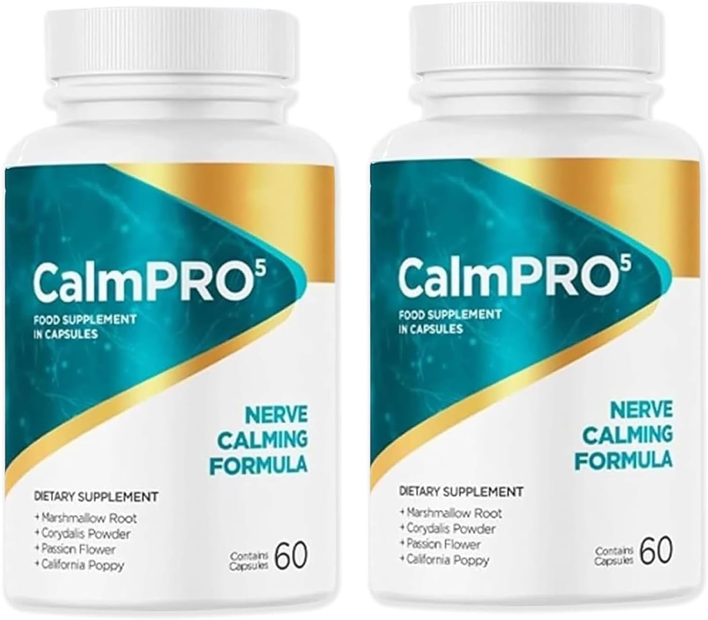 2 συσκευασίες Calmpro5, Calmpro5 κάψουλες νεύρων, 2025 Αναβαθμισμένες κάψουλες Calmpro5 Nerve Calming Formula, χωρίς τεχνητά συντηρητικά, χωρίς γαλακτοκομικά (2 φιάλες)