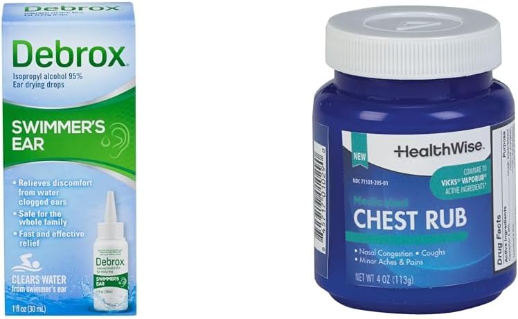 Debrox Swimmer's Ear Drops, 1 Fl Oz and HealthWise Medicated Chest Rub, 4 oz. Bundle