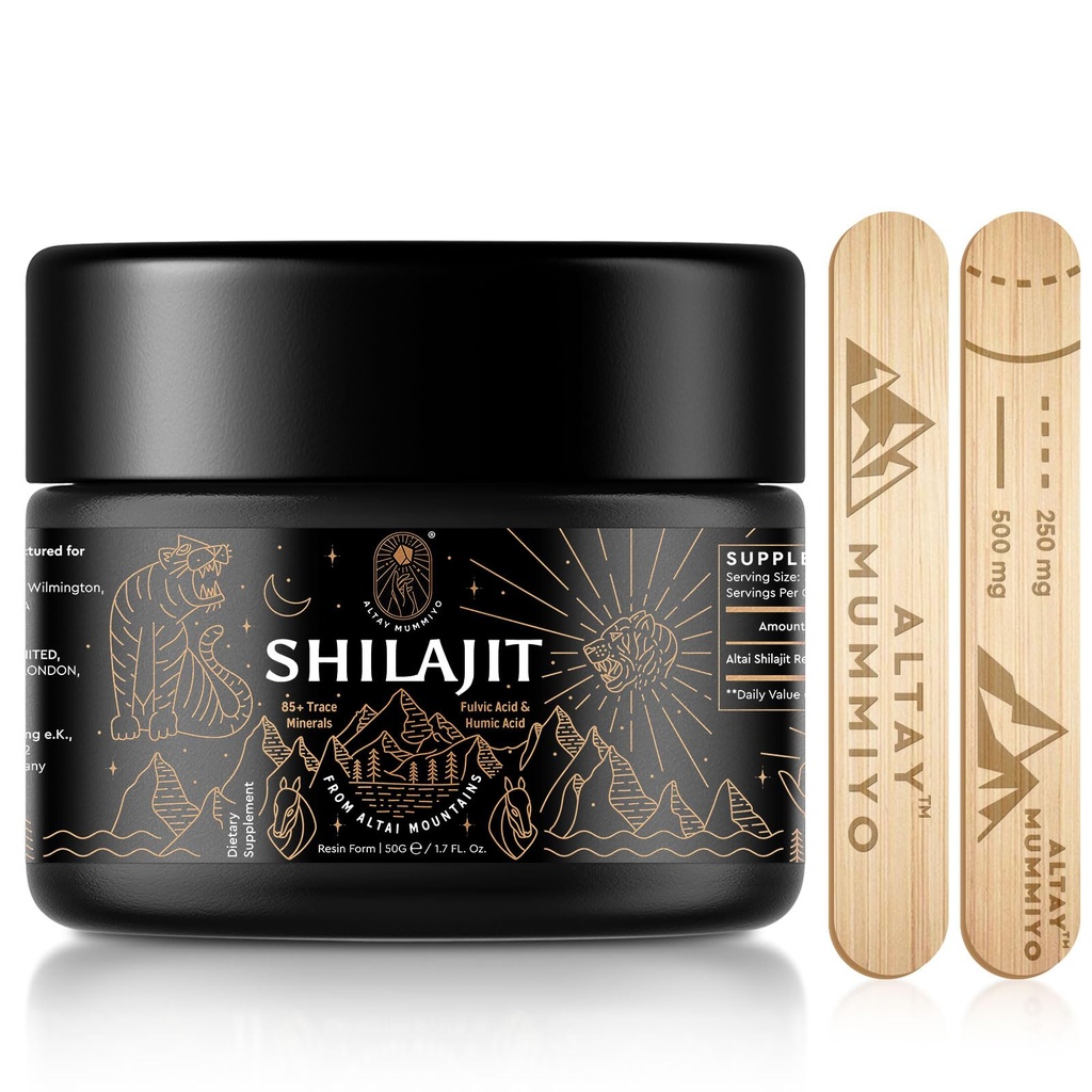 Shilajit Resin με Fulvic Acid & Trace Minerals, Original Siberian Shilajit Pure with 85+ Humic Acid Supplement Gel for Energy & Immune System - 100 Serving / 50g