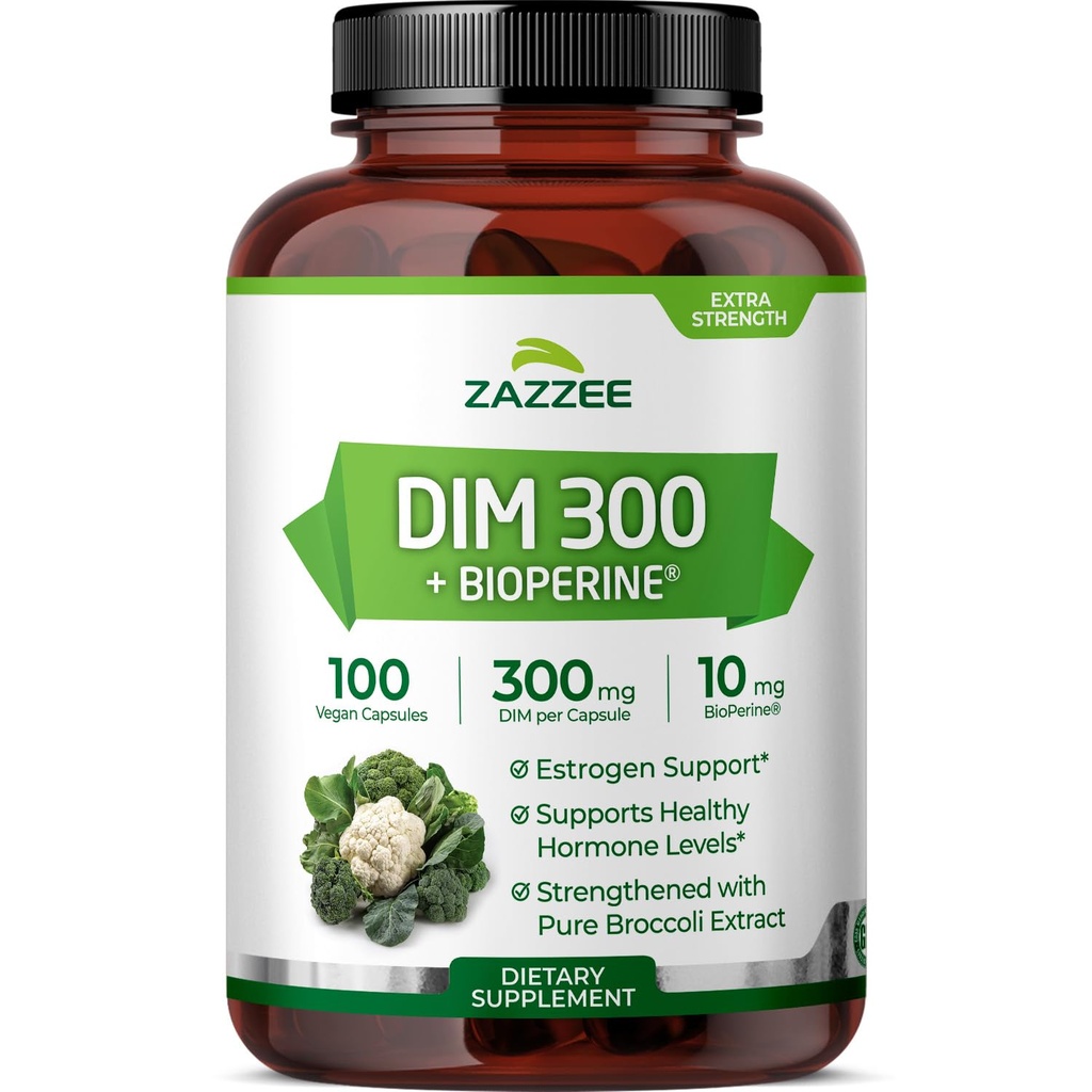 Zazzee DIM 300 mg ανά κάψουλα, 100 Count, Plus 10 mg BioPerine, Ισορροπία οιστρογόνων, Ορμονική Ακμή, Υποστήριξη εμμηνόπαυσης, Ορμονική Ισορροπία, Diindolylmethane, Vegan, Όλα-Φυσικά, Μη-ΓΤΟ, Κατασκευασμένο στις ΗΠΑ