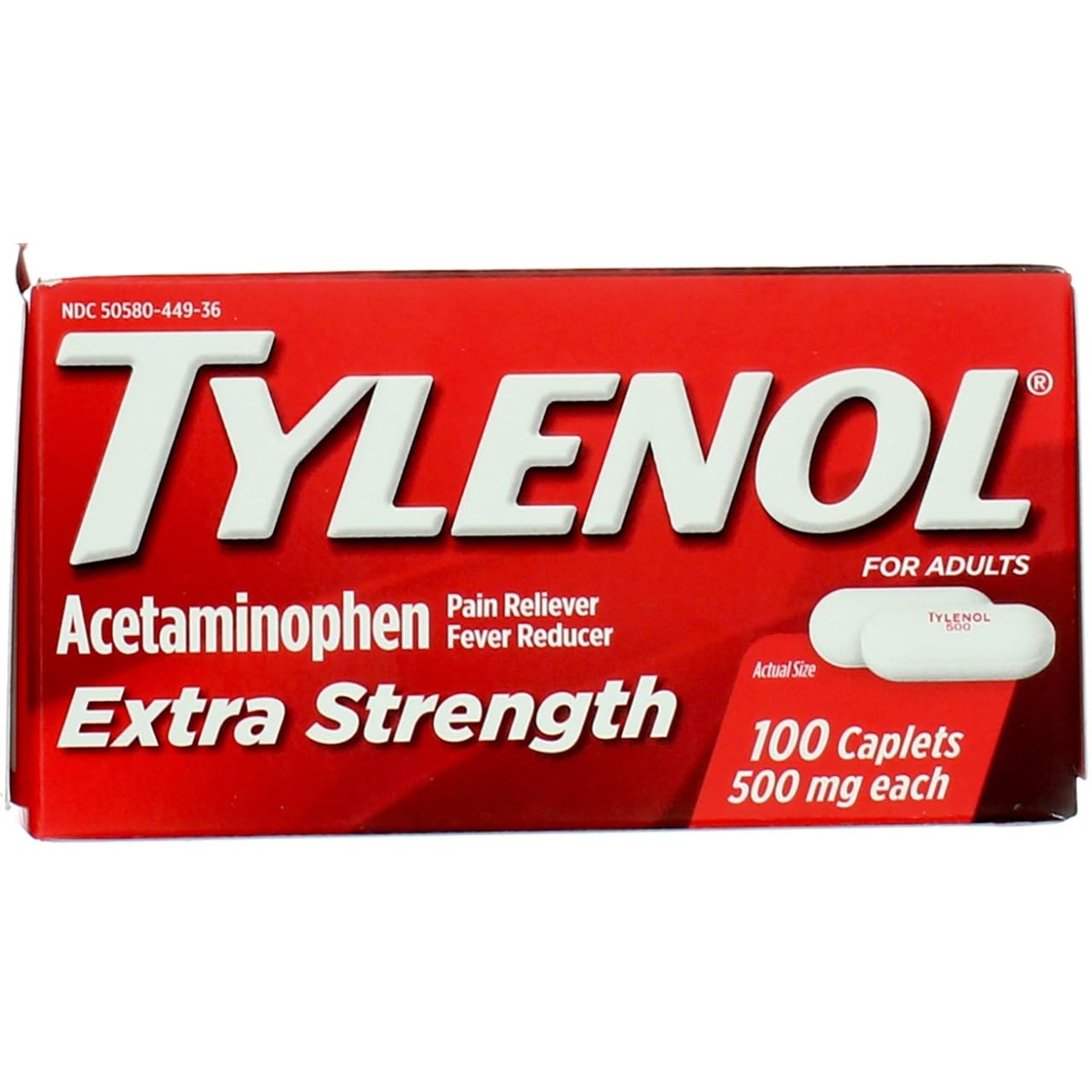Tylenol Extra Strength Caplets με 500 mg Acetaminophen, Pain Reliever & Fever Reducer, 100 ct
