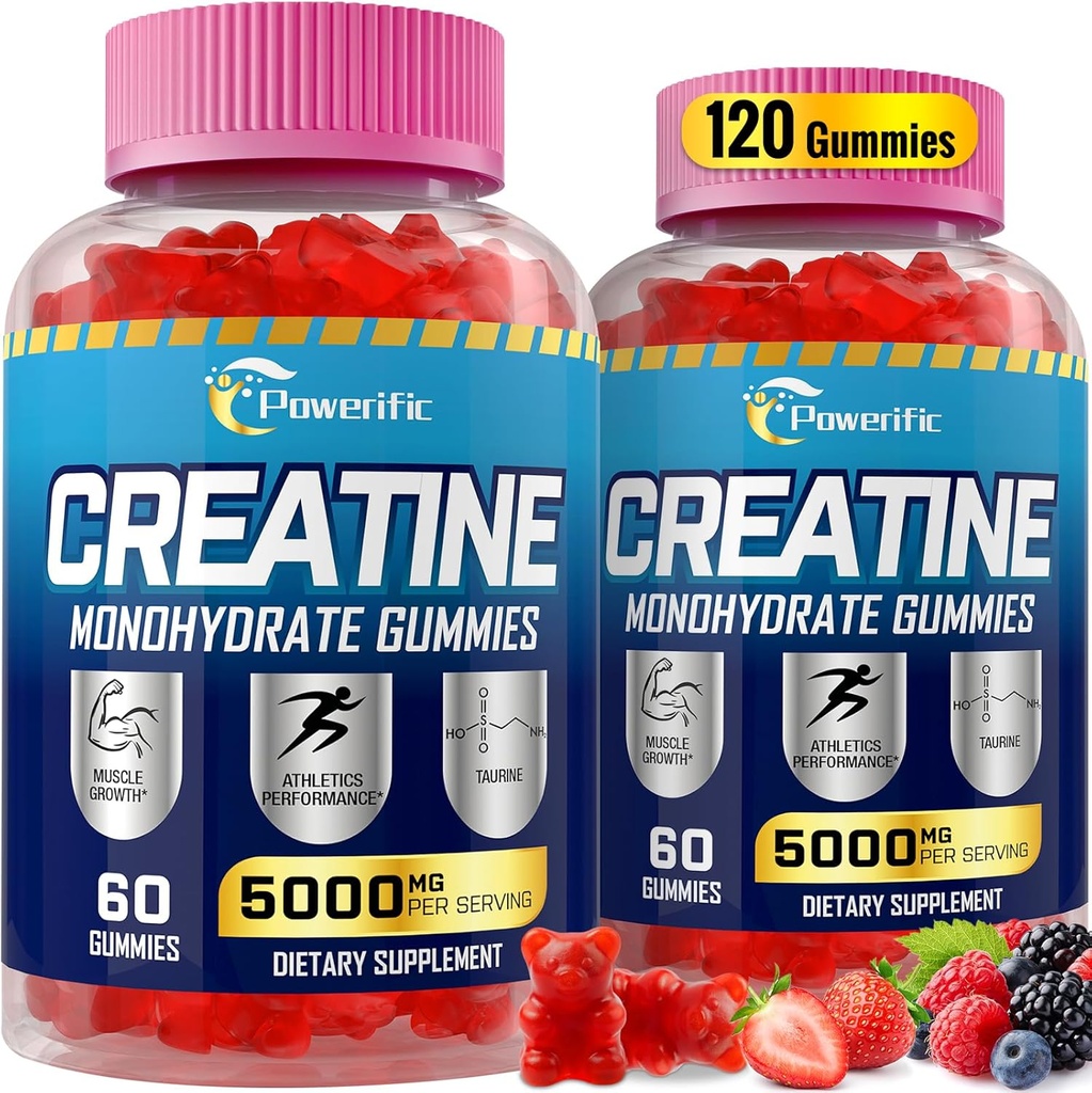 Μονοένυδρη κρεατίνη Gummies για άνδρες και γυναίκες Προ προπόνηση Gummies με ταυρίνη, βιταμίνη B6 & B12 Creatine Monohydrate Μασώμενο για την αύξηση της δύναμης, της ενέργειας, της αντοχής, των μυών, των οργανικών (2 συσκευασίες)