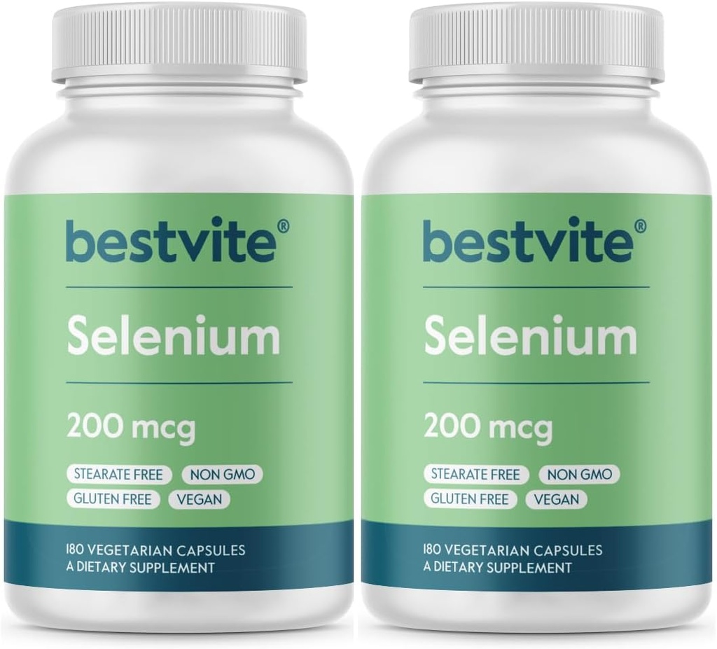 BESTVITE Selenium 200mcg (360 κάψουλες χορτοφάγων) (2-πακέτο) - Δεν Stearates - Δεν Flow Agents - Vegan - Μη ΓΤΟ - Χωρίς γλουτένη
