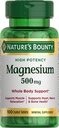Nature's Bounty Magnesium, Mineral Supplement, Υποστηρίζει την υγεία των οστών και των μυών, 500 mg, Επικαλυμμένα δισκία, 100 Count