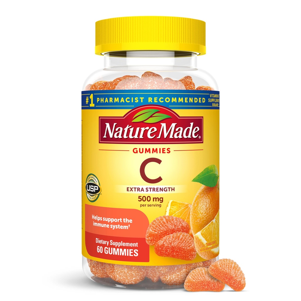 Nature Made Extra Strength Δοσολογία Vitamin C 500 mg ανά μερίδα, Συμπλήρωμα διατροφής, Βιταμίνη C Gummies για ανοσοποιητική υποστήριξη, 60 Gummies, 30 Ημέρα προσφοράς