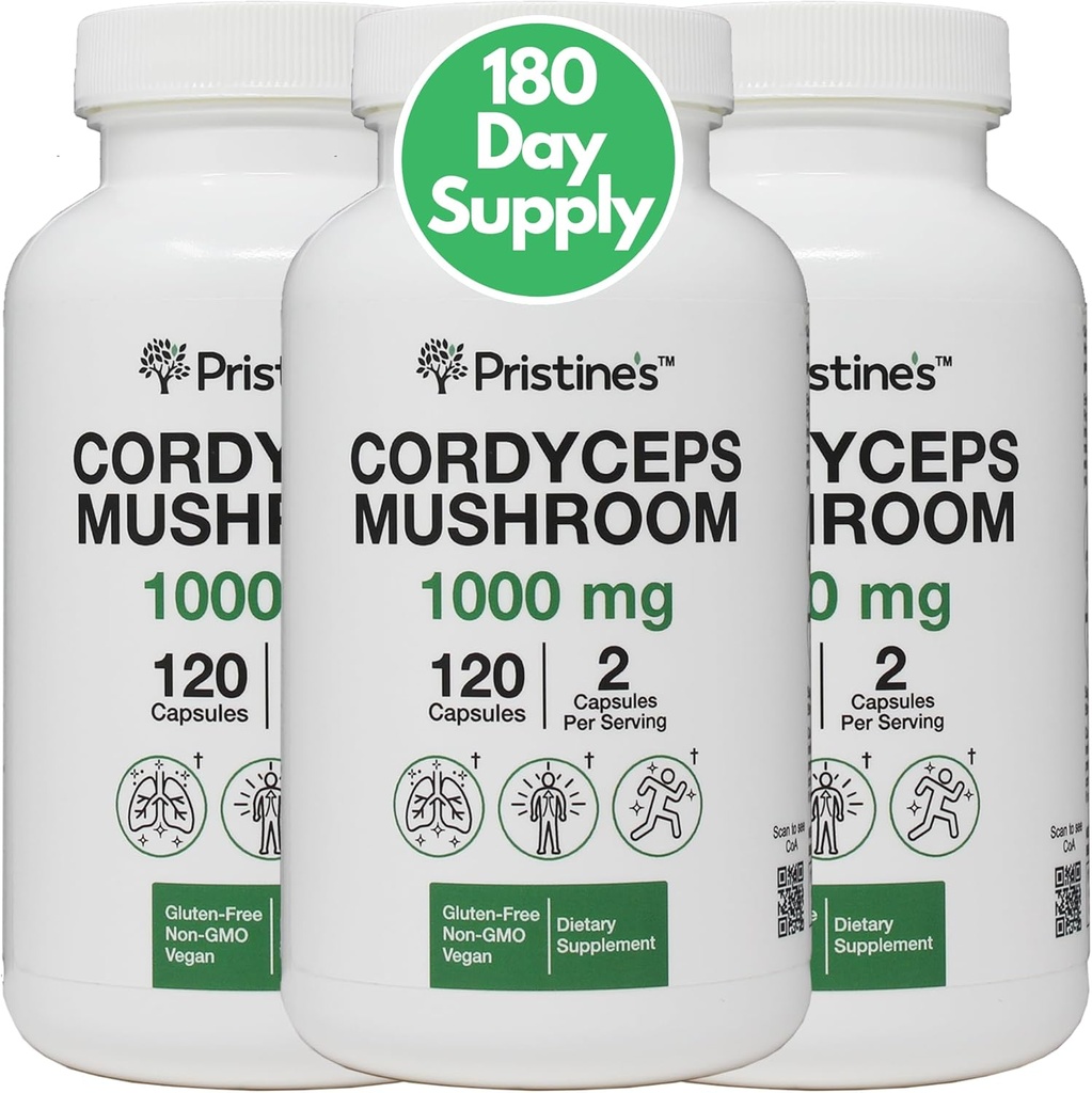 Cordyceps Mushroom (3 Pack) 1000 MG - Αθλητική Απόδοση, Αντοχή & Ανοσία συμπλήρωμα καψακίου Adaptogen - 180 Ημέρα προσφοράς - Αντιγήρανση Υποστήριξη Αντιοξειδωτικό
