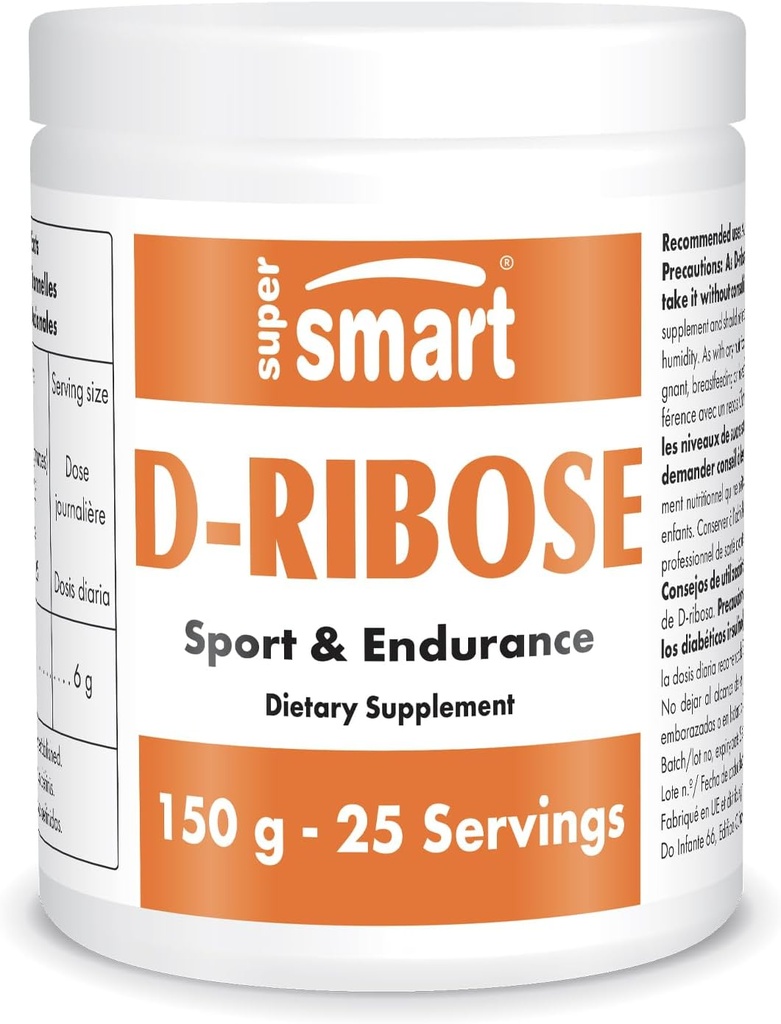 Supersmart - D-Ribose Powder (Natural Sugar) 6gm per Day - ATP Synthesis & Production - Universal Fuel for Energy | Non-GMO & Gluten Free - 150 g
