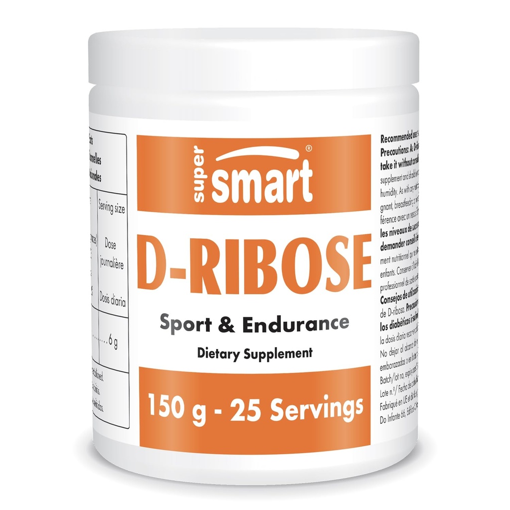 Supersmart - D-Ribose Powder (Natural Sugar) 6gm per Day - ATP Synthesis & Production - Universal Fuel for Energy | Non-GMO & Gluten Free - 150 g