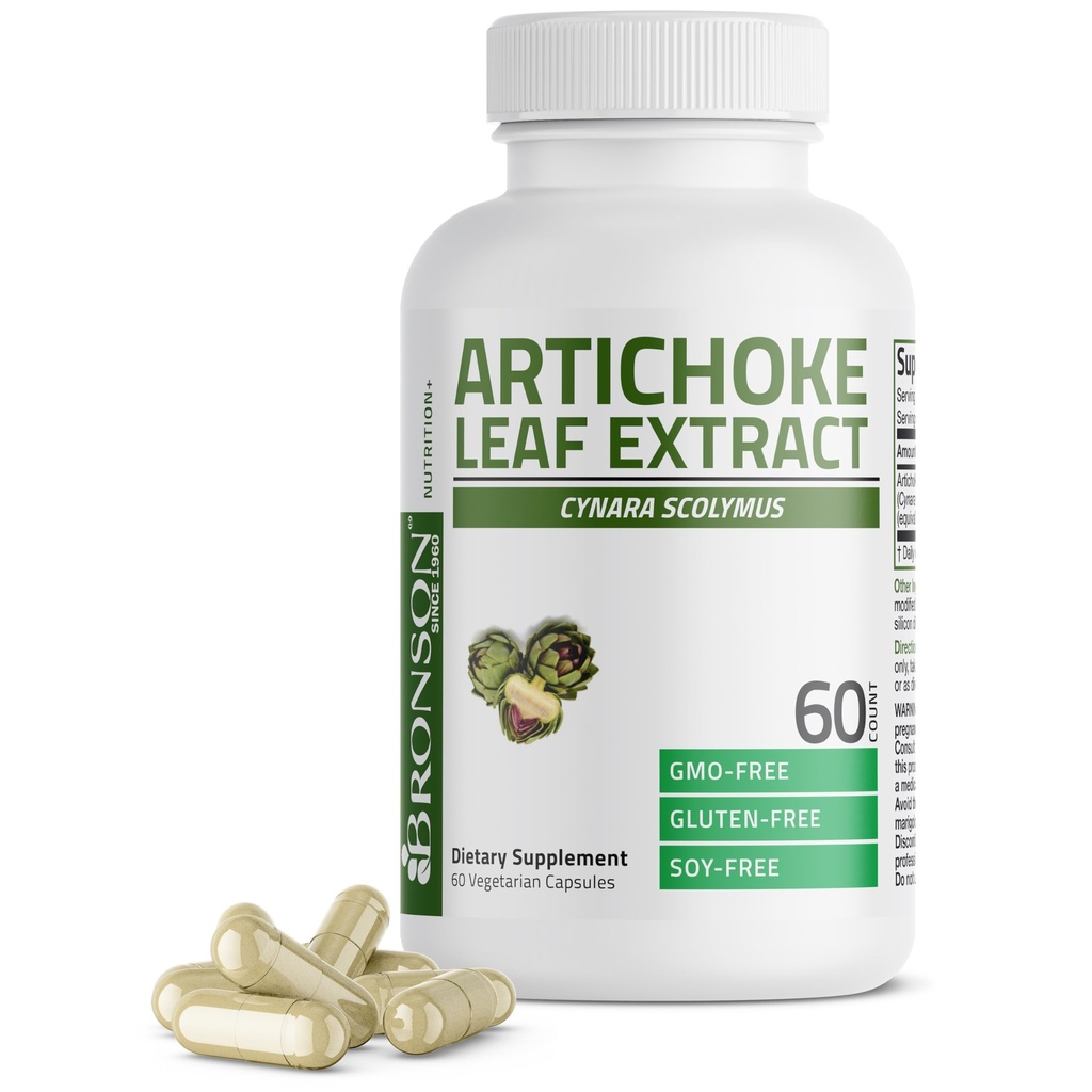 Bronson Artichoke Leaf Επιπλέον δύναμη υποστηρίζει υγιής πέψη υγιή ηπατική λειτουργία, μη ΓΤΟ, 60 κάψουλες χορτοφάγων