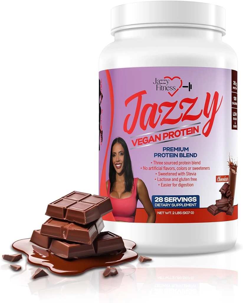 Jazzy Vegan Protein Powder for Women (907 gm) Σοκολάτα Protein Powder, Lactose & Gluten Free Protein Blend, Plant Based, Nutrition for Energy Boost (28 services) Γλυκασμένα με στέβια