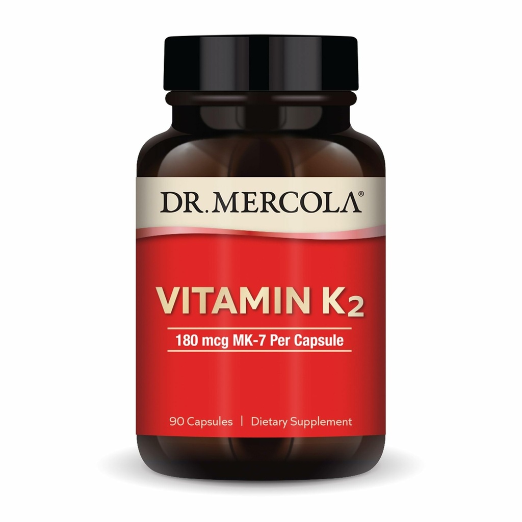 Δρ. Mercola Βιταμίνη K2-180 mcg Βιταμίνη K2 ως MK-7 - Υποστηρίζει την υγιή αρτηριακή λειτουργία & την υγεία της καρδιάς - μη ΓΤΟ, χωρίς γλουτένη & χωρίς γαλακτοκομικά - 90 κάψουλες (90 εξυπηρετούν)