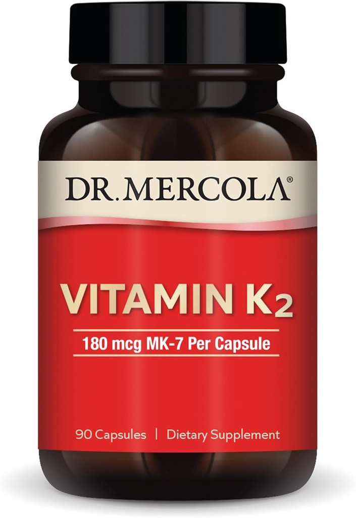 Dr. Mercola Vitamin K2-180 mcg Vitamin K2 as MK-7 - Supports Healthy Arterial Function & Heart Health - Non-GMO, Gluten-Free & Dairy-Free - 90 Capsules (90 Servings)