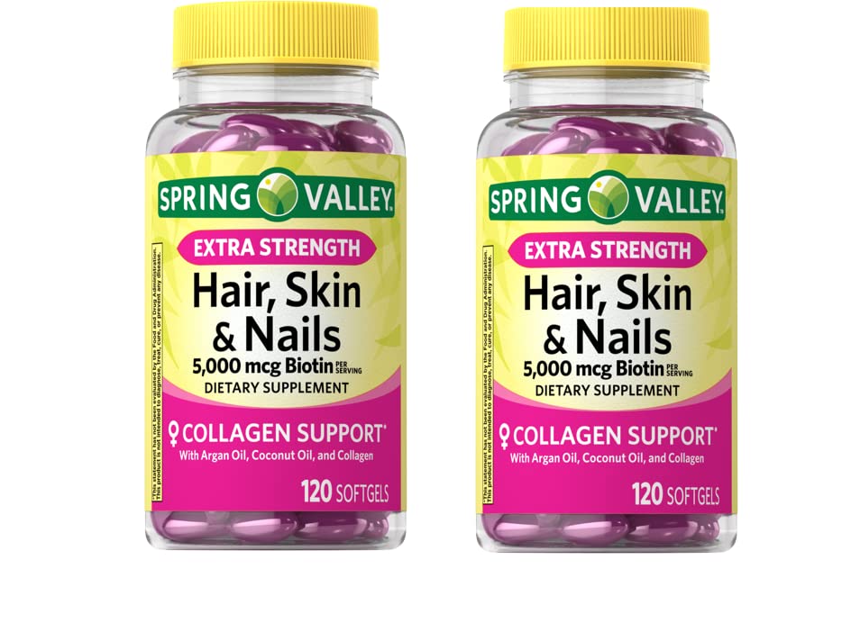 Anexa Spring Valley Extra Strength Biotin Hair, Skin & Nails Dietary Supplement, 5.000 mcg, 120 Count (Pack of 2), 240 Count (Pack of 1)