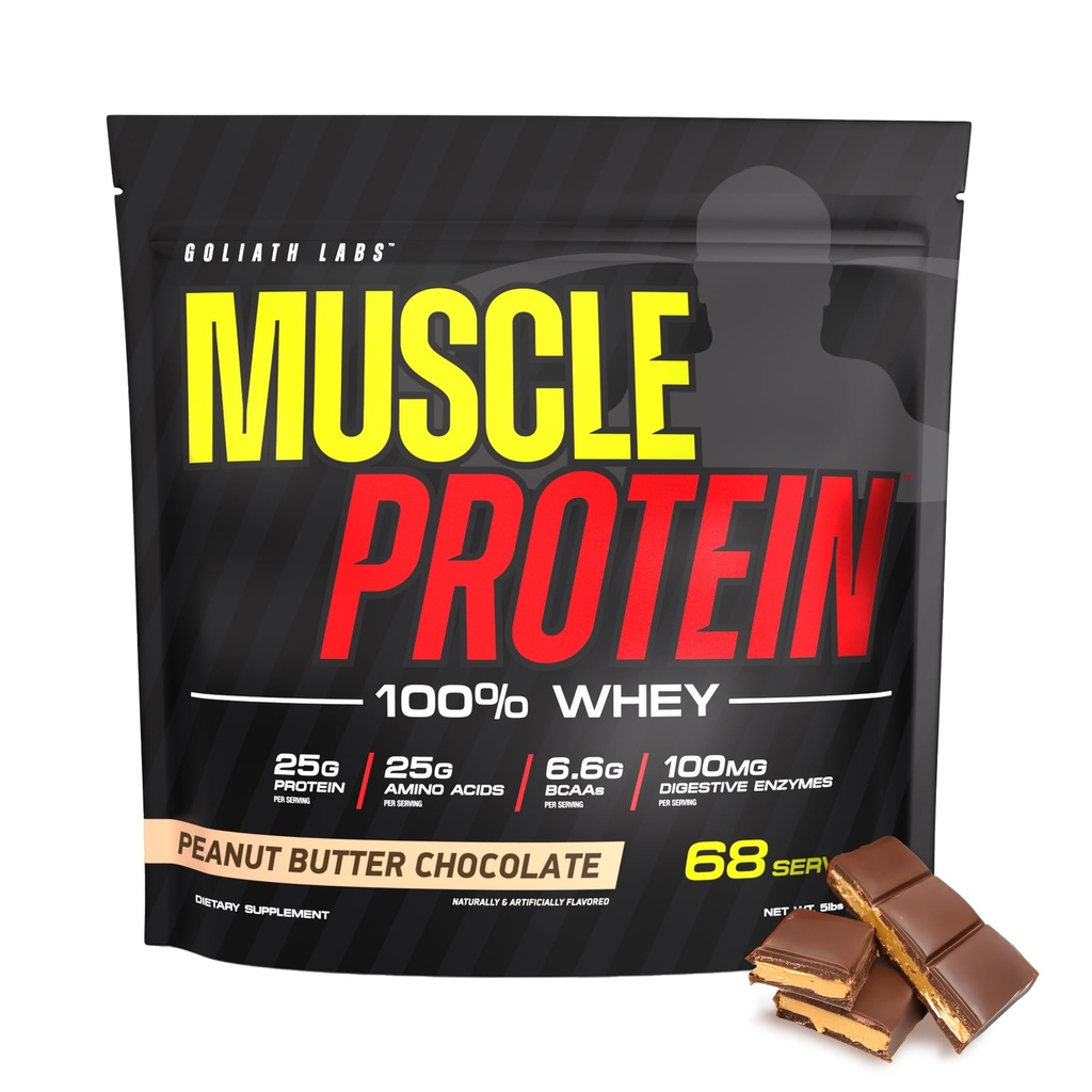 COLOSSAL LABS Muscle Protein Whey Powder [5 lbs/Pack of 1]– Cold Filtered, 25g Pure Protein, 6.6g BCAAs (Packaging May Vary) (5 Pound (Pack of 1), Peanut Butter Chocolate)